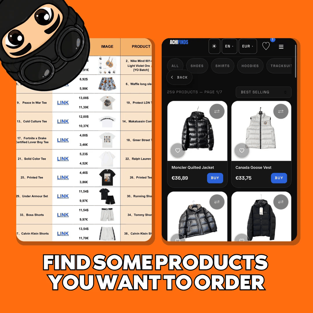 Product spreadsheet next to the product catalogue app